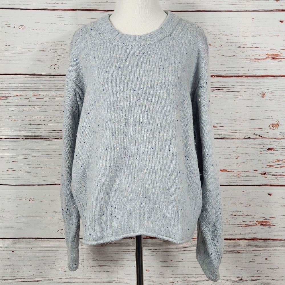 CLUB MONACO Light Blue Speckled Wool Blend Crew Neck Sweater Large - Picture 4 of 11